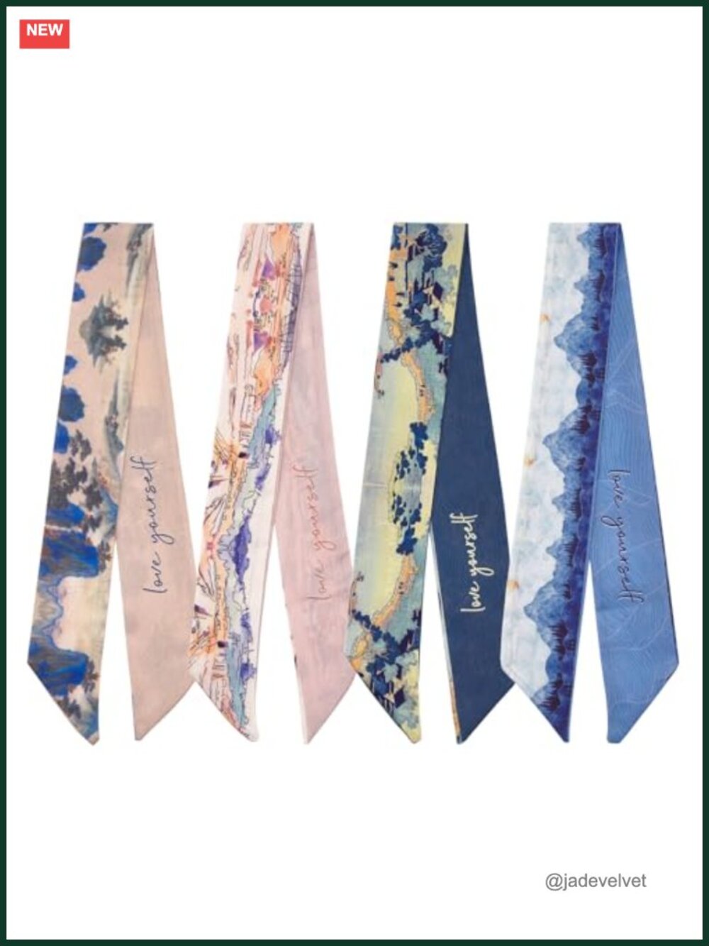 4 Pack Skinny Twill Scarves for Bags & Hair - Fashion Accessory